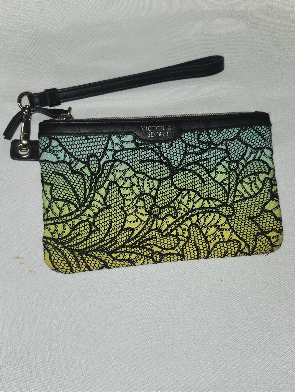 Victoria's Secret Teal to Yellow Lace-Print Wristlet